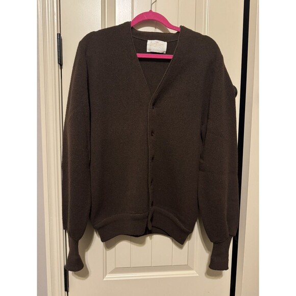 Vintage 60s 70s Jantzen Wool Sweater small Fall Brown Cardigan Made In USA - Picture 1 of 11